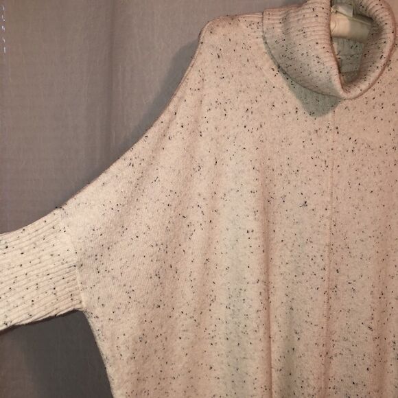 LOFT M Knit Poncho Turtleneck Sweater Ivory Black Specks - Picture 6 of 12
